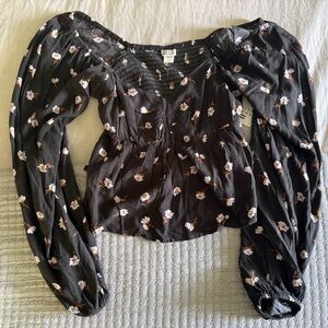 Billabong Black Ruched Crop Blouse